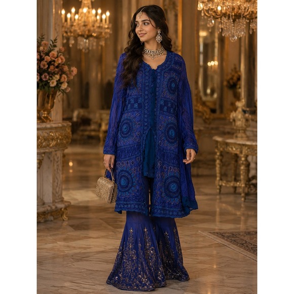 Unbranded Tops - South Asian Kameez Long Kurti Tunic Women S Blue Excellent Embroidered